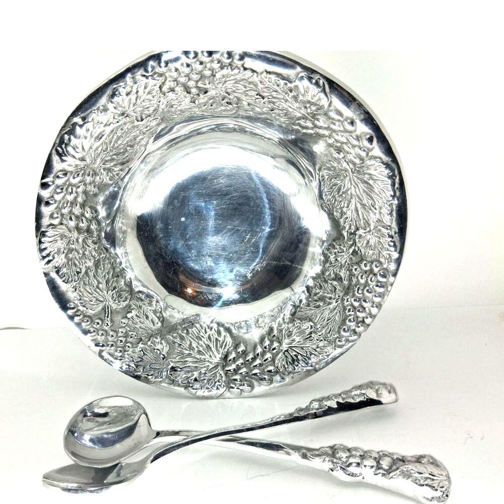 Large Aluminum Serving Bowl With Serving Spoons Mexico